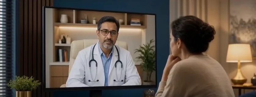 A patient on a video consultation with a doctor