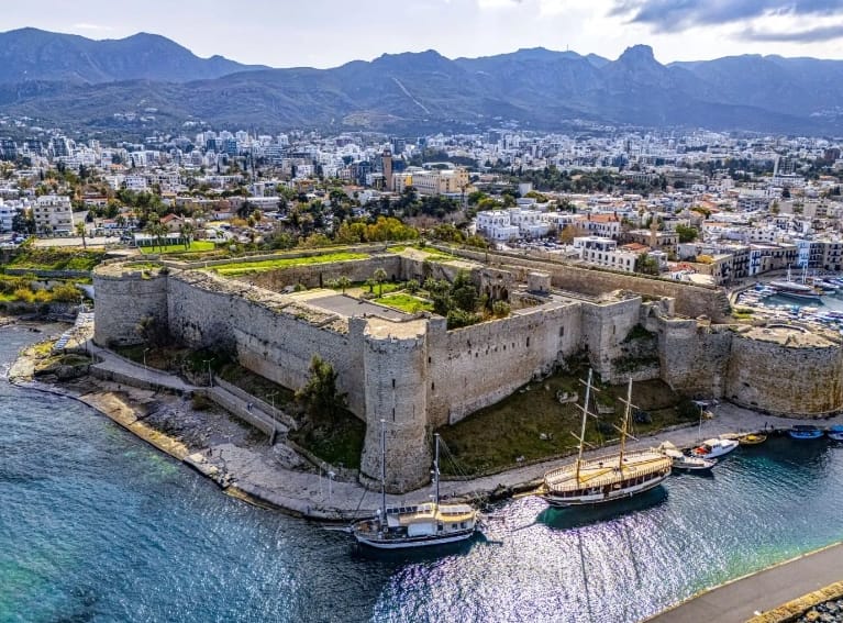 Kyrenia Castle and harbour from the air