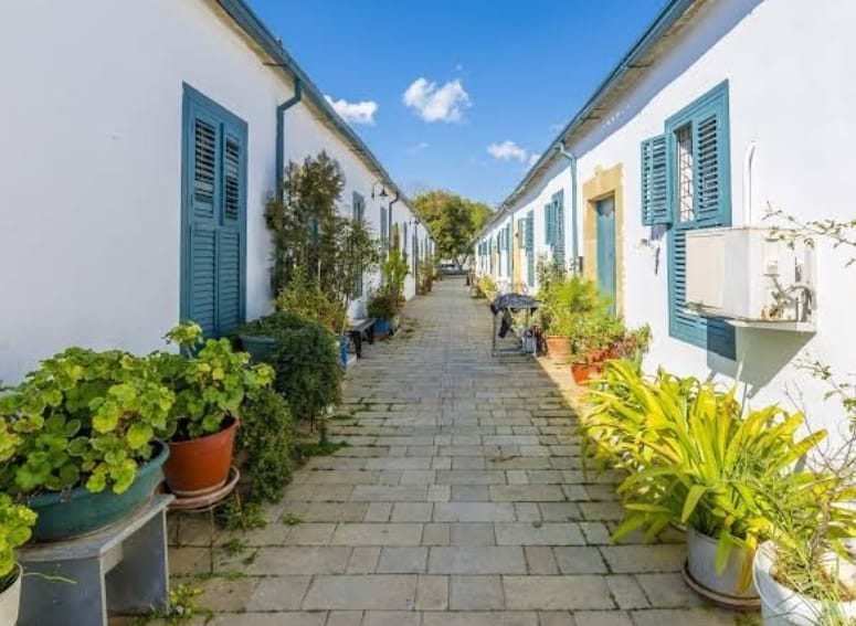 A whitewashed lane of the Samanbahçe houses in Nicosia Old Town